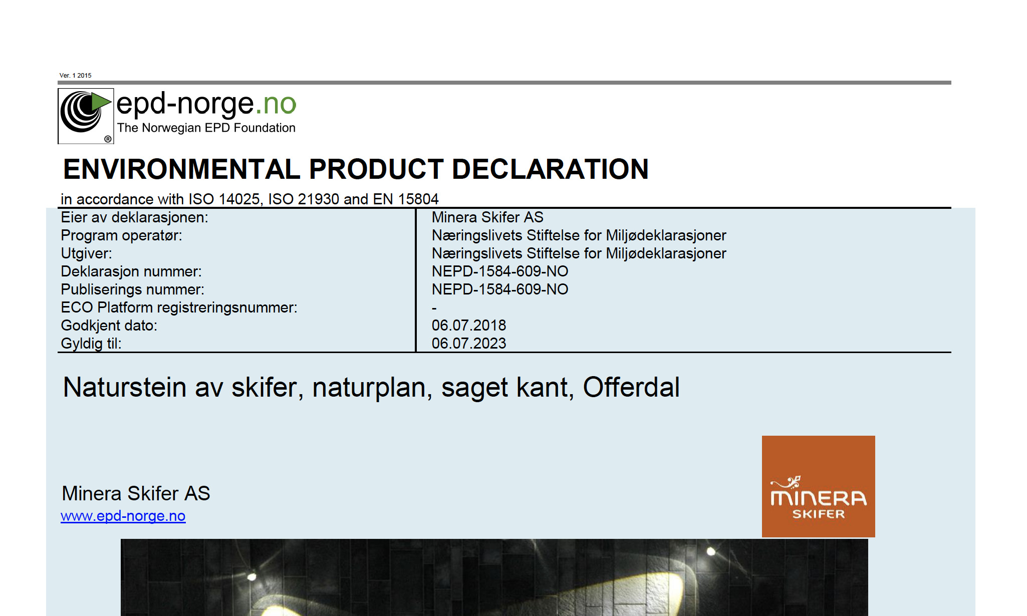 Miljødeklarasjon EPD Offerdalskifer
