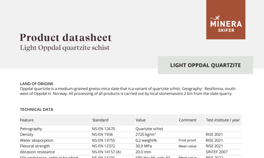 Product data sheet Light Oppdal quartzite