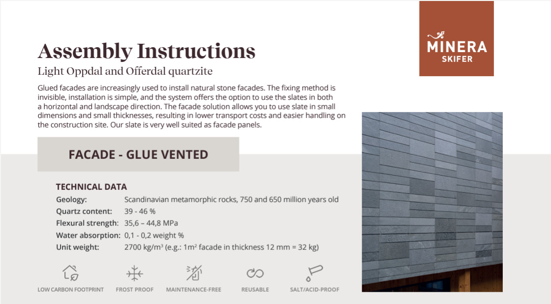Assembly Instruction Slate Facade Glue vented of Oppdal and Offerdal quartzite
